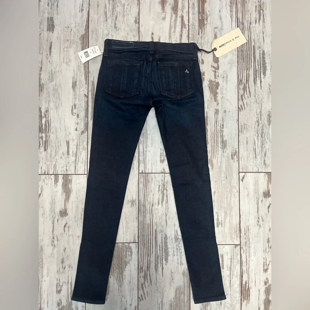 Rag & Bone Kensington Moto Skinny Jeans Dark Blue Zip Detail Size 24 NWT - Picture 12 of 16